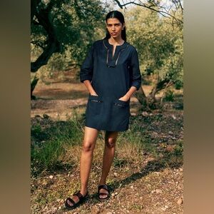 Sezane Navy Cotton Tunic Dress, 36